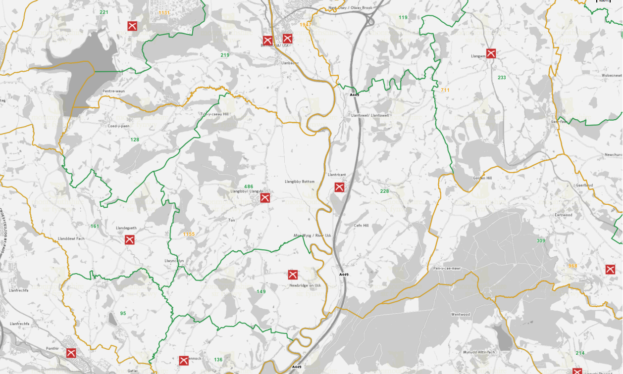 Map of Llangybi Fawr CC area